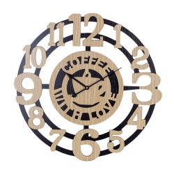 XL Grote 60 Cm. Ronde Houten Wandklok Coffee with Love - Keuken Wand