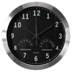 Perel Wandklok 35,5 cm zwart en zilverkleurig