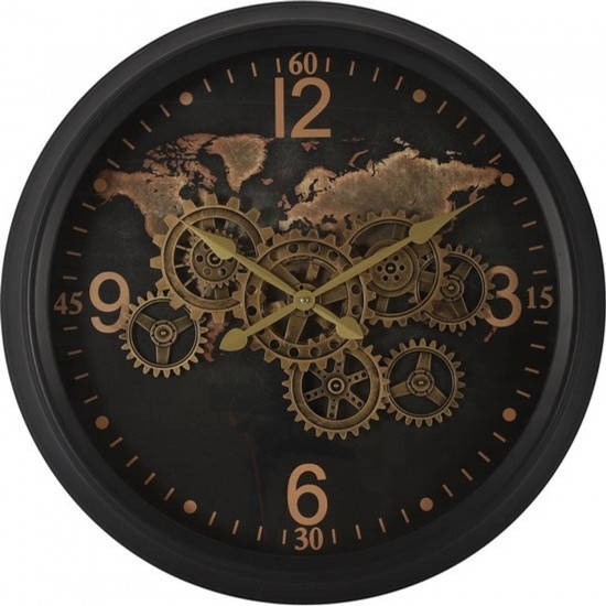 Countryfield Wandklok Carta Wereldkaart 62 cm Staal Zwart