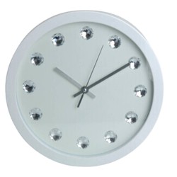 Wandklok - met diamanten - wit - 30 cm - voor kamer/keuken - Wandklokken